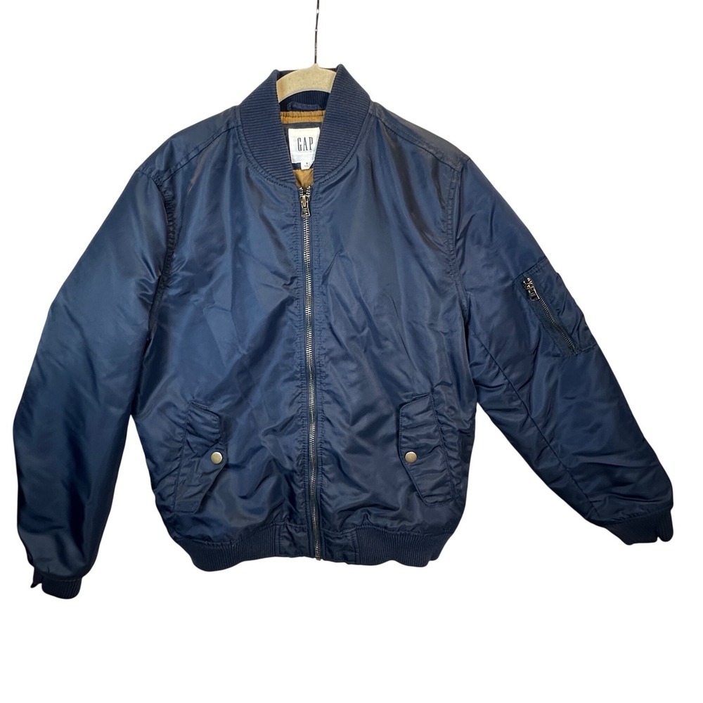 Gap Mens Navy Blue Nylon Bomber Flight Jacket Quilted Lining Small RN54023